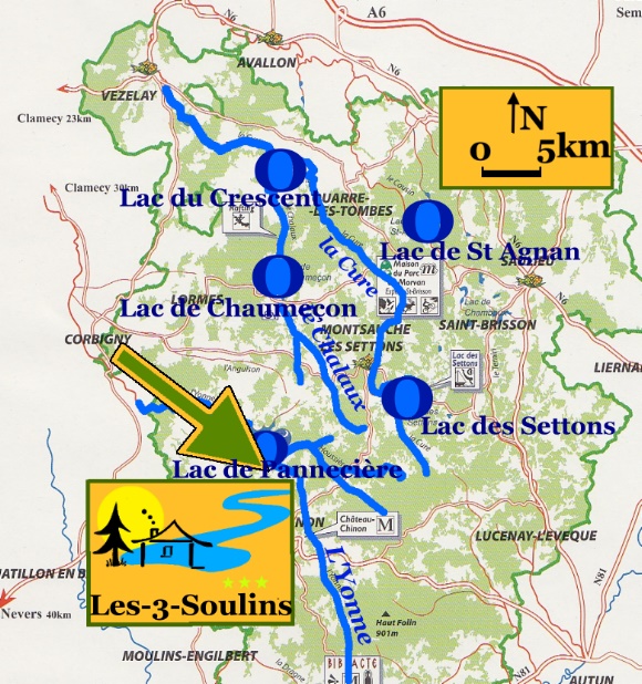 plattegrond waar vissen in de Morvan